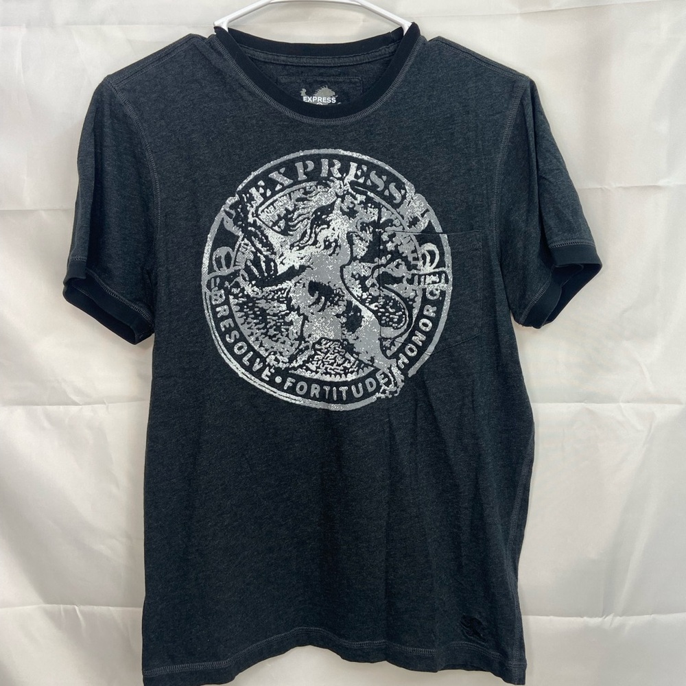 EUC Express men’s dark gray short sleeve casual logo Crewcut relaxed‎ tshirt S